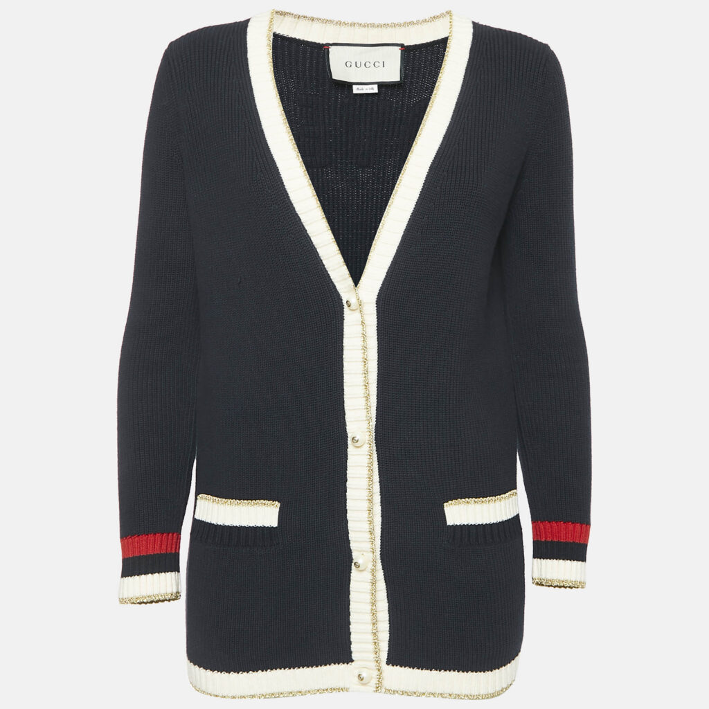 luxury-women-gucci-used-clothes-p1142370-001 Gucci Navy Blue Rib Knit Button Front Cardigan XS