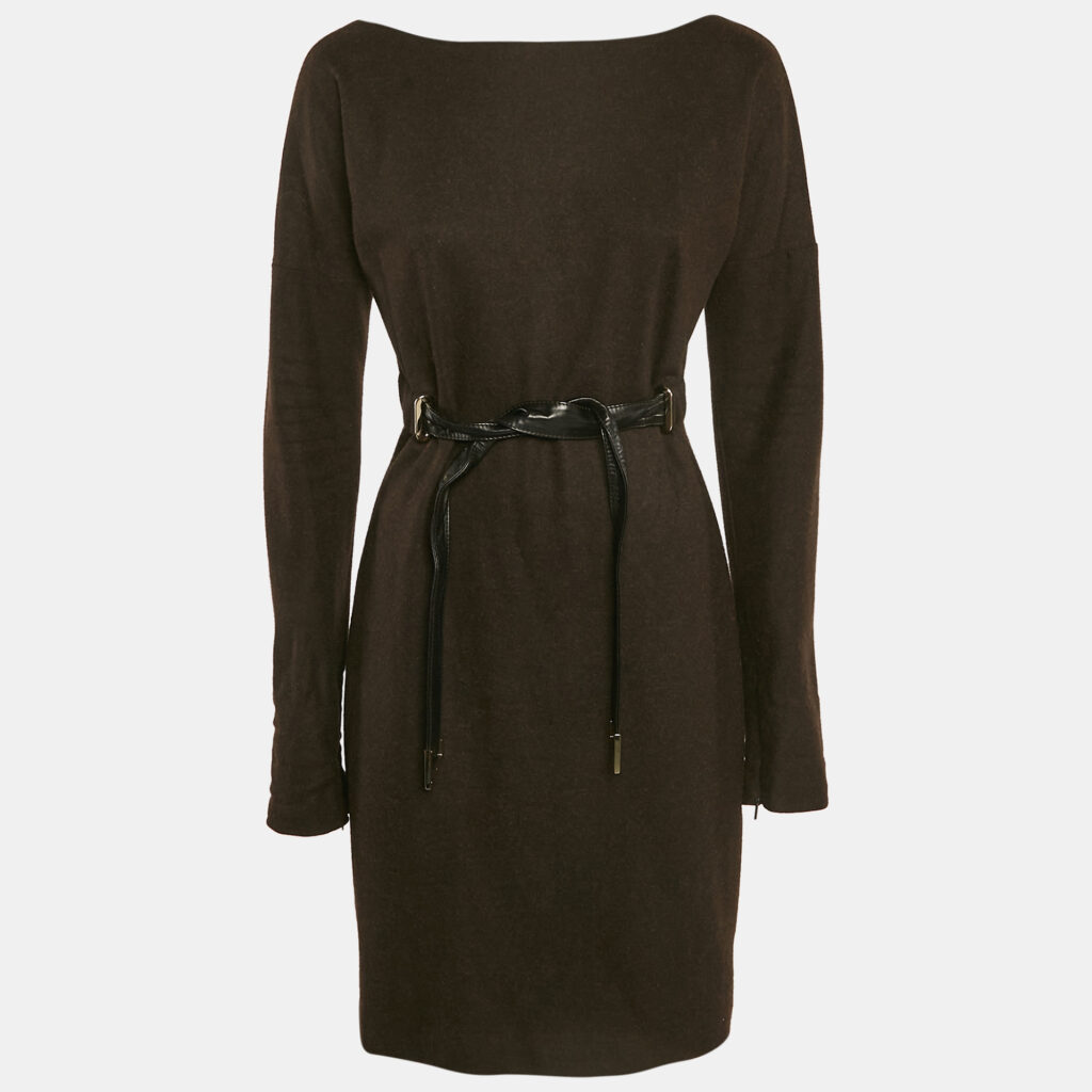 luxury-women-gucci-used-clothes-p1145730-002 Gucci Brown Knit Belt Detail Mini Dress M