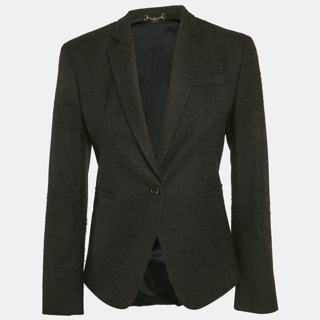 luxury-women-gucci-used-clothes-p1146038-004 Gucci Dark Grey Wool Single Breasted Blazer M