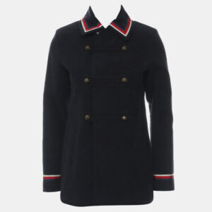 Gucci Navy Blue Cotton Suede Striped Coat UK Women 12