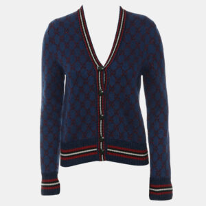 Gucci Blue & Red Wool GG Button-Up Cardigan Size S
