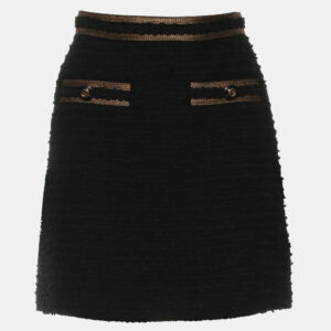 Gucci Black & Gold Wool Tweed GG Logo Button Mini Skirt IT Women 36