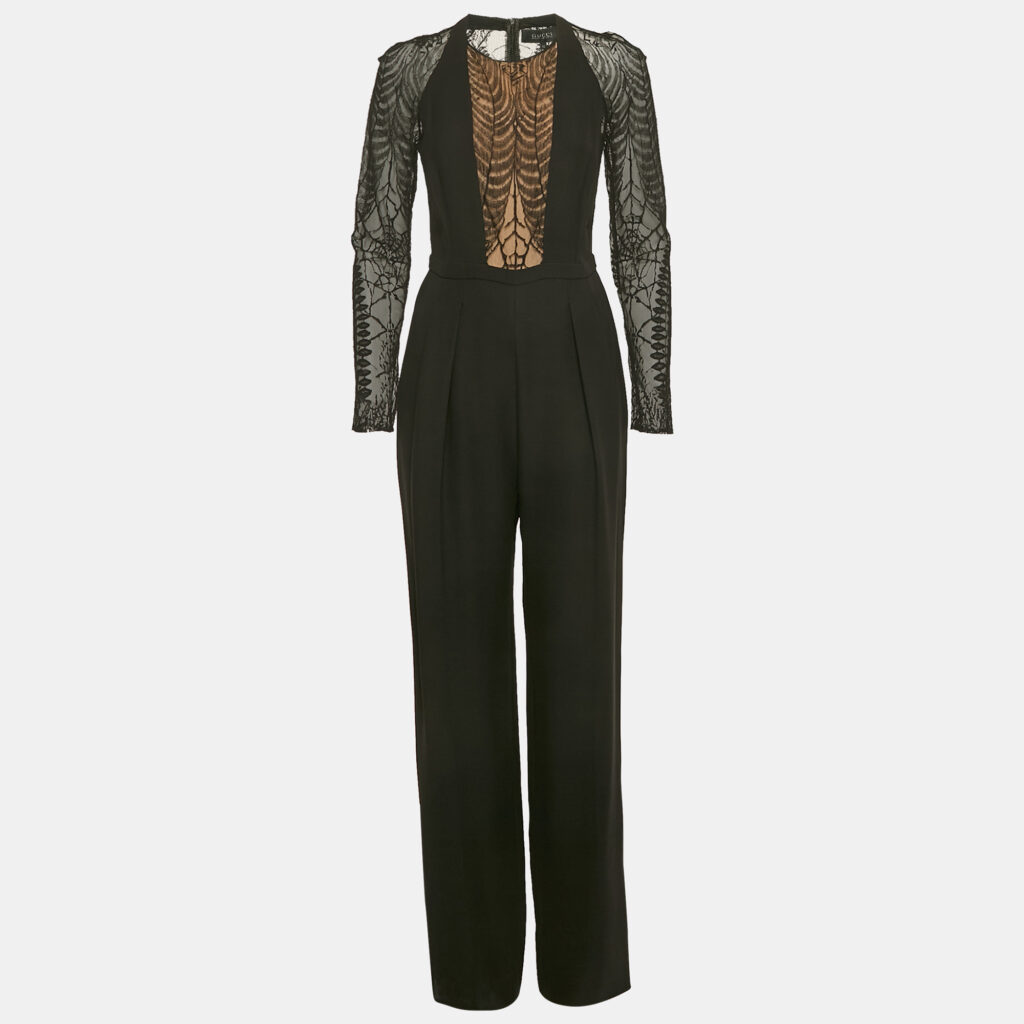 luxury-women-gucci-used-clothes-p1149516-002.jpg Gucci Black Lace and Crepe Sheer Jumpsuit M