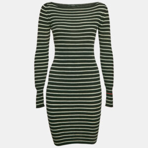 gucci black striped wool bodycon dress m