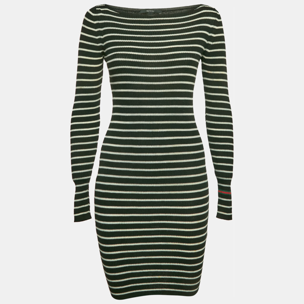 luxury-women-gucci-used-clothes-p1149829-004.jpg Gucci Black Striped Wool Bodycon Dress M