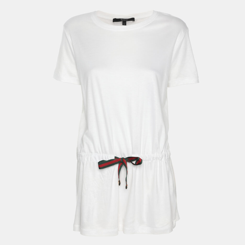 Gucci White Modal Web Belt Top L