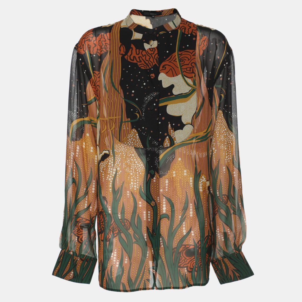 Gucci Multicolor Printed Silk Long Sleeve Blouse L