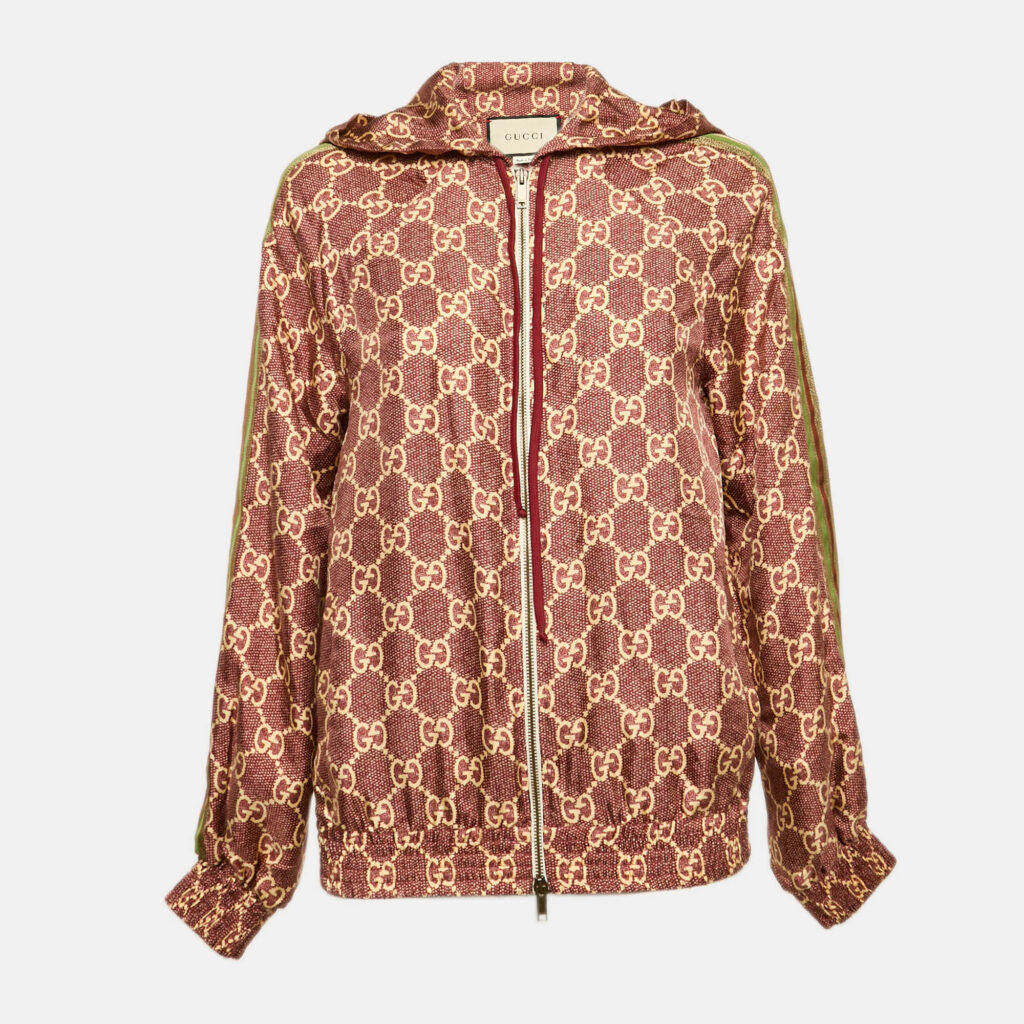 Gucci Burgundy GG Supreme Silk Zip-Up Jacket XS