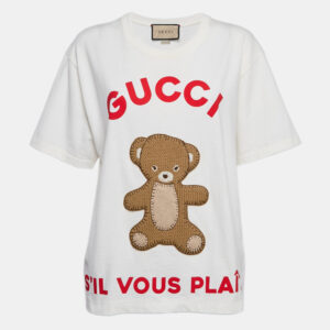 Gucci White Knitted Teddy Applique Jersey T-Shirt M