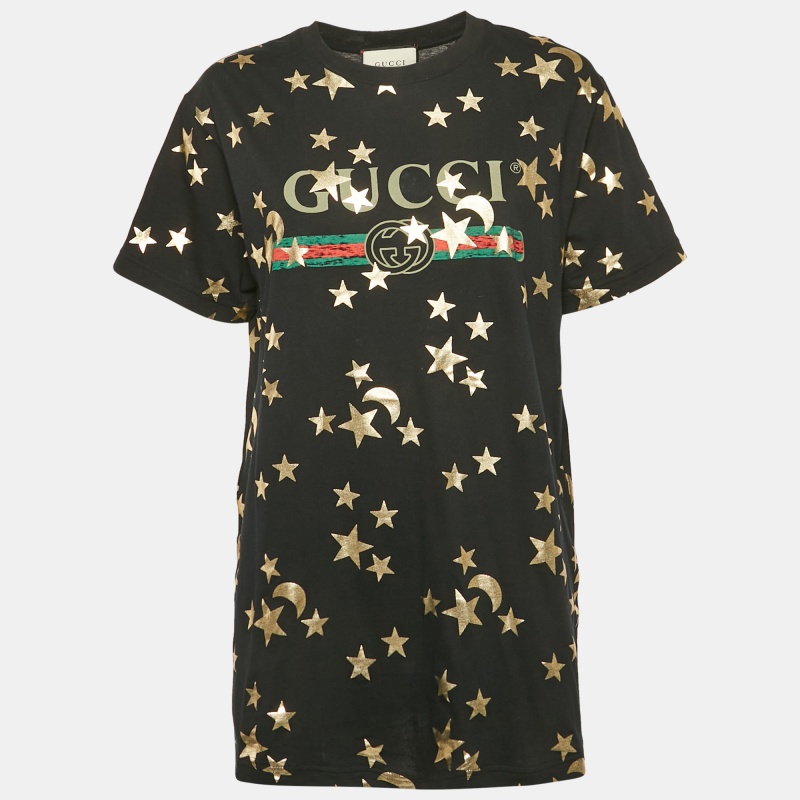 Gucci Black Stars-Moon Print Cotton Crew Neck Oversized T-Shirt XS