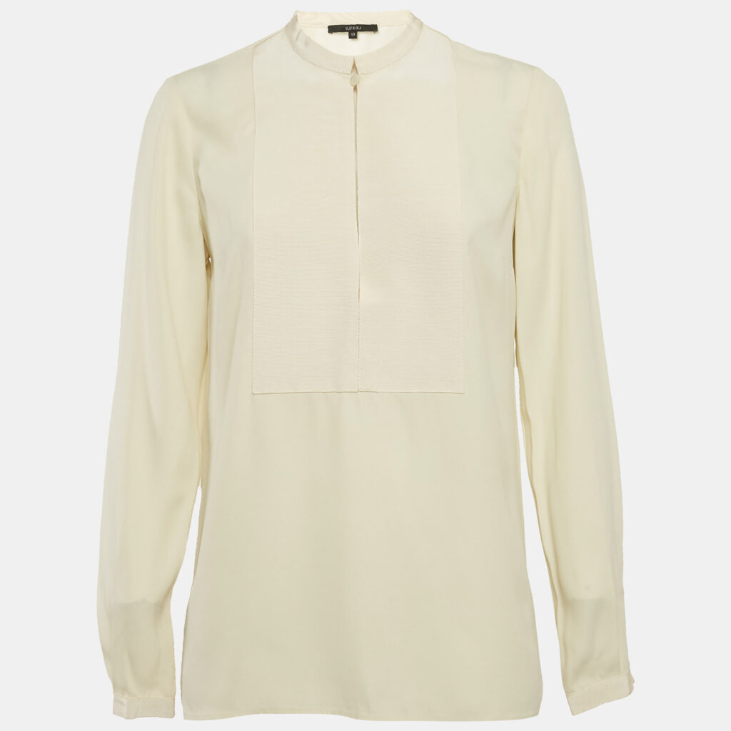 luxury-women-gucci-used-clothes-p1165495-003.jpg Gucci Cream Crepe Long Sleeve Blouse S