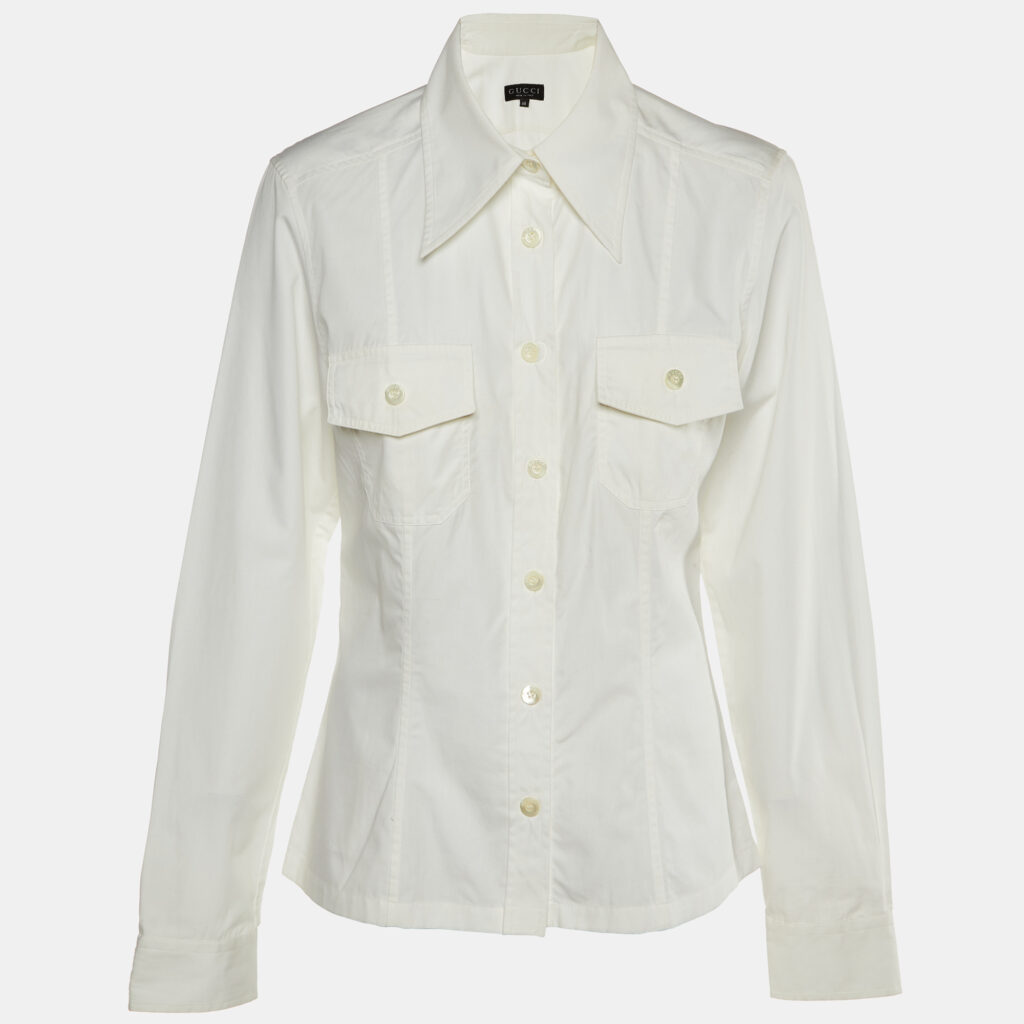 Gucci White Cotton Double Pocket Shirt L