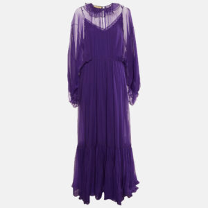 Gucci Purple Chiffon Gathered Maxi Dress L