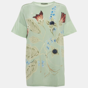 Gucci Green Print Silk and Cotton Half Sleeve Top L