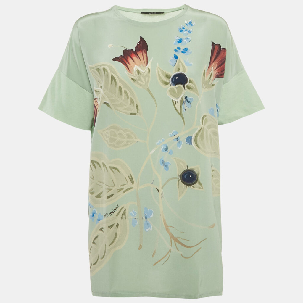 luxury-women-gucci-used-clothes-p1169885-003 Gucci Green Print Silk and Cotton Half Sleeve Top L