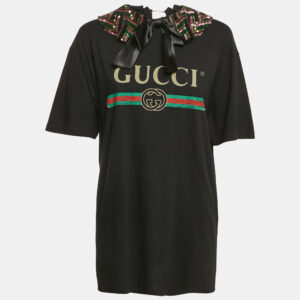 Gucci Black Cotton Knit Detachable Embellished Coollar Detail T-Shirt L