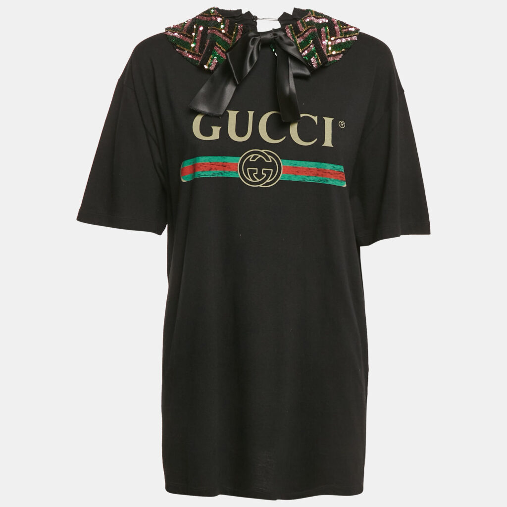 luxury-women-gucci-used-clothes-p1169899-004 Gucci Black Cotton Knit Detachable Embellished Coollar Detail T-Shirt L