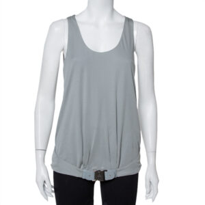 Gucci Grey Knit Leather Belt Detail Tank Top M