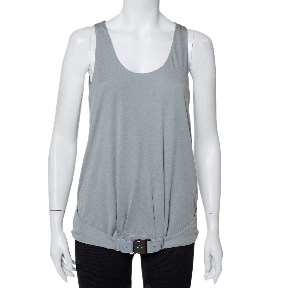 luxury-women-gucci-used-clothes-p413719-001 Gucci Grey Knit Leather Belt Detail Tank Top M
