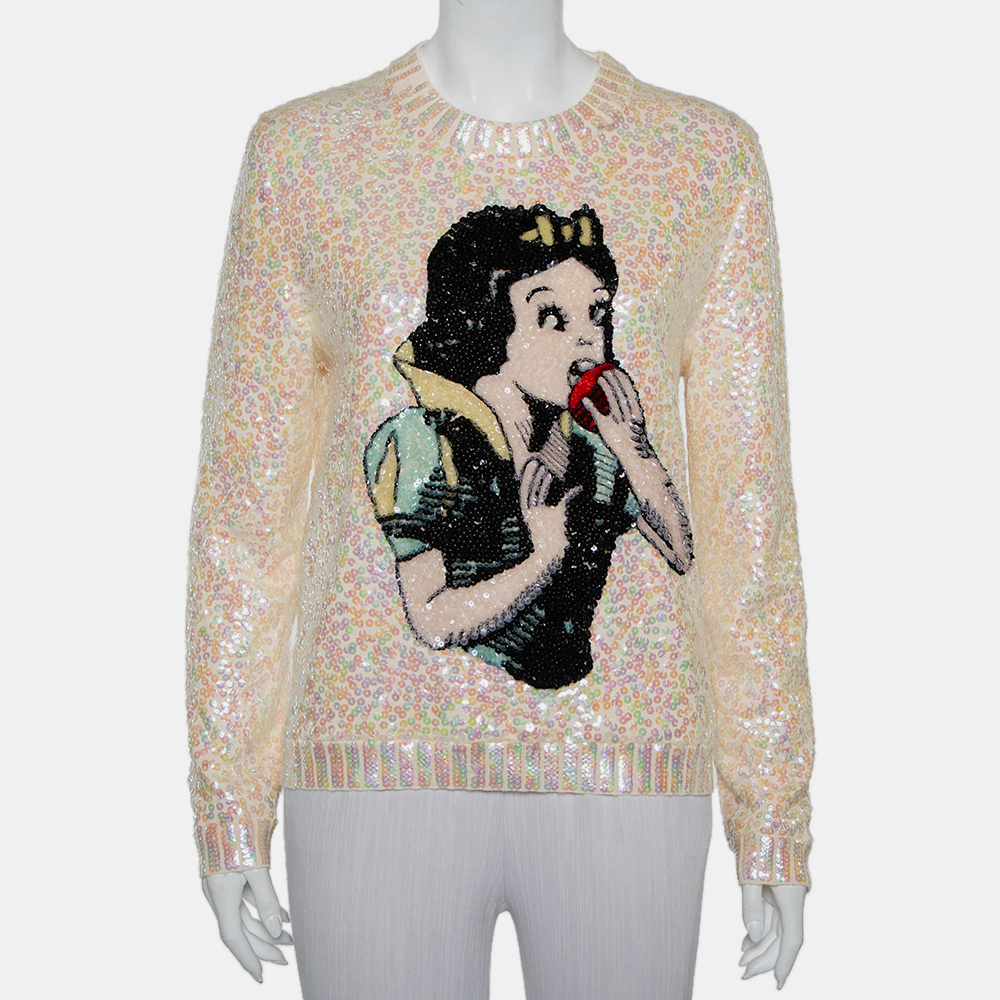 luxury-women-gucci-used-clothes-p421033-010 Gucci Cream Wool Snow White Sequin Embellished Crewneck Sweater S