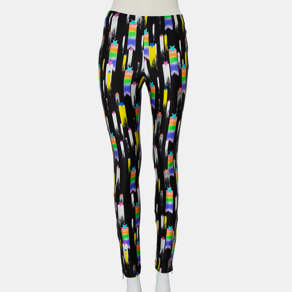 luxury-women-gucci-used-clothes-p423313-008 Gucci Black Shooting Star Printed Jersey Zipper Hem Detail Leggings S
