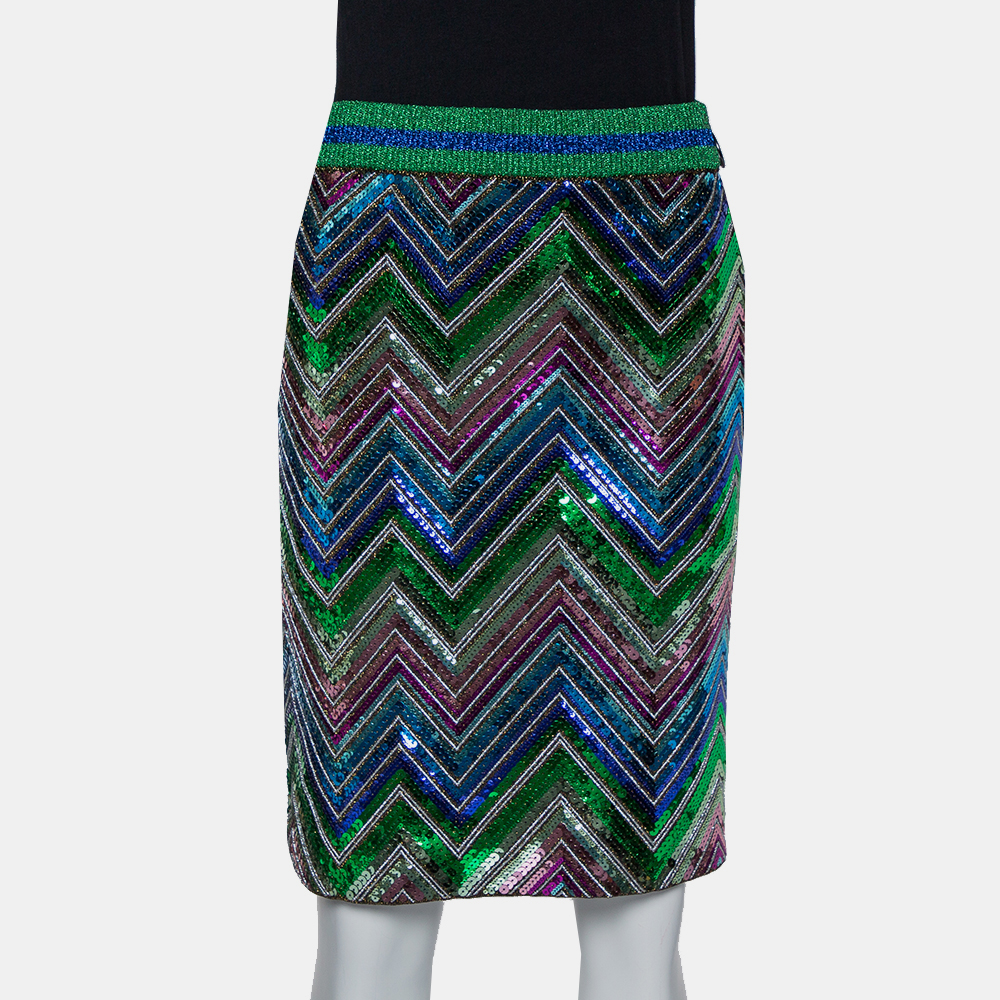 luxury-women-gucci-used-clothes-p437208-014 Gucci Multicolor Lurex Knit Chevron Pattern Sequin Embellished Skirt L