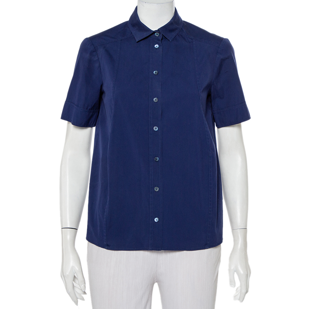 luxury-women-gucci-used-clothes-p453509-004 Gucci Navy Blue Cotton Paneled Button Front Shirt S