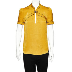Gucci Mustard Yellow Silk Contrast Trim Top M