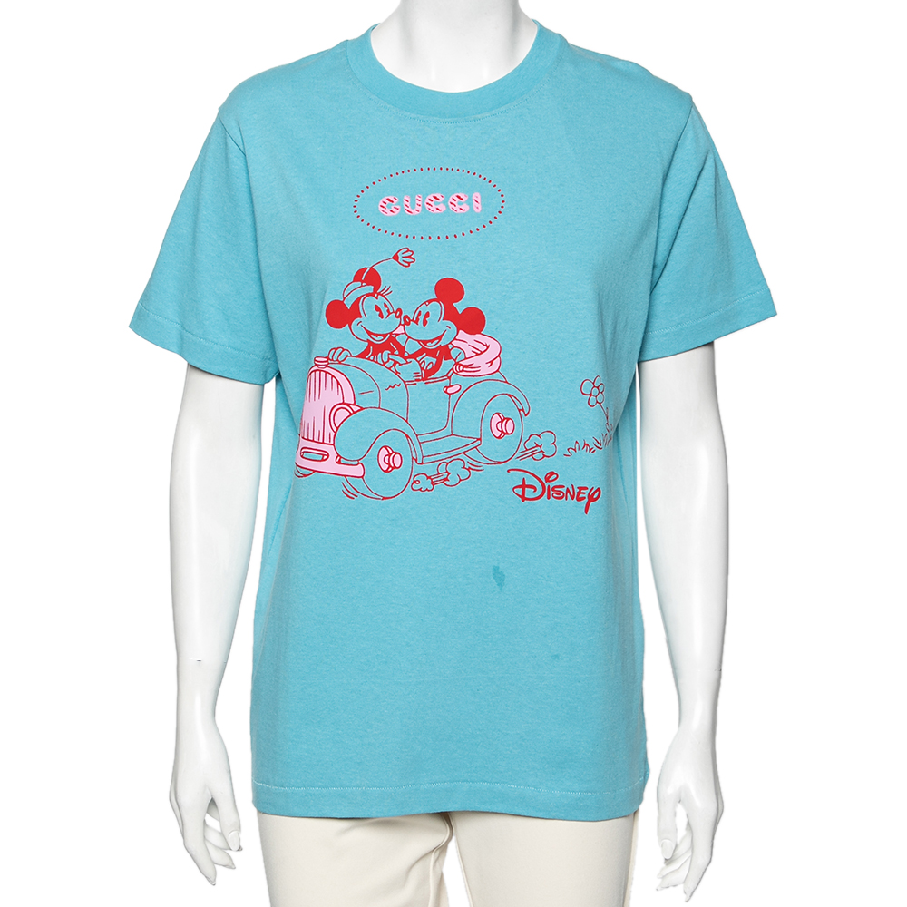 luxury-women-gucci-used-clothes-p591904-012-2 Gucci x Disney Blue Cotton printed Short Sleeve T-Shirt M