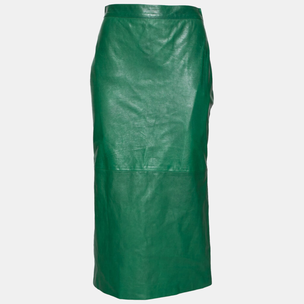 luxury-women-gucci-used-clothes-p631245-006-2 Gucci Green Leather Pencil Midi Skirt M