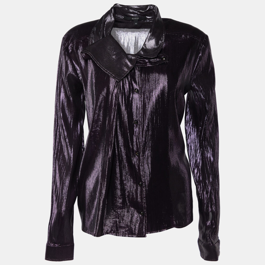 Gucci Purple Lurex Silk Button Front Shirt M