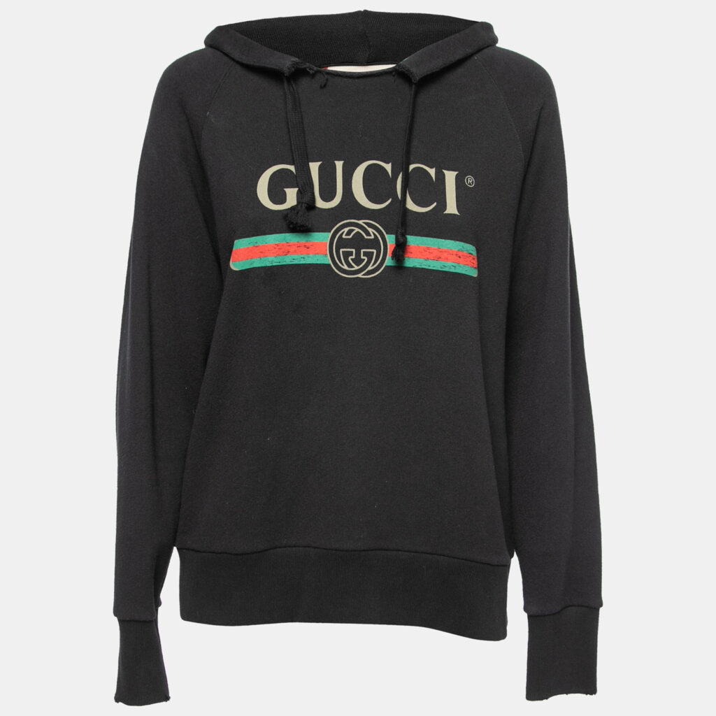 luxury-women-gucci-used-clothes-p757020-001 Gucci Black Cotton Blind For Love Embroidered Hoodie XS