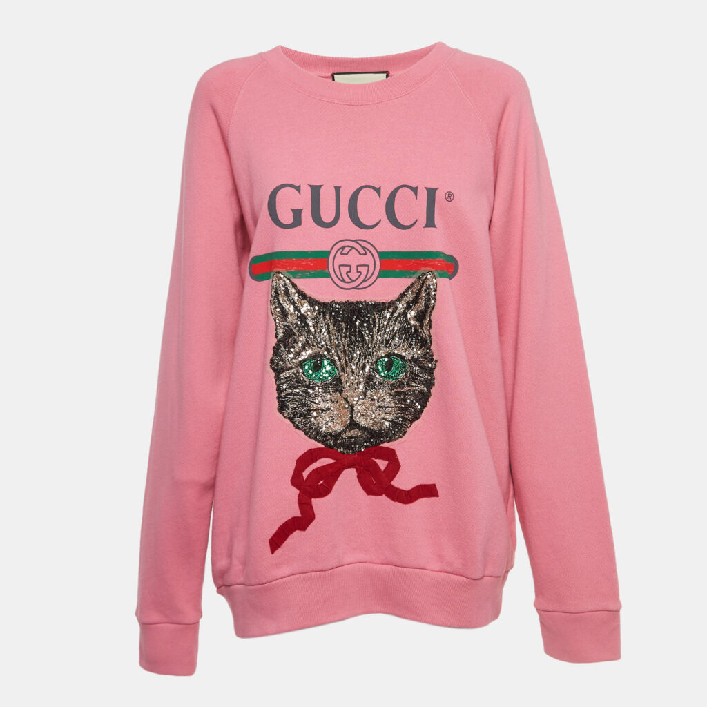 luxury-women-gucci-used-clothes-p917829-002 Gucci Pink Cotton Knit Mystic Cat Sweater M