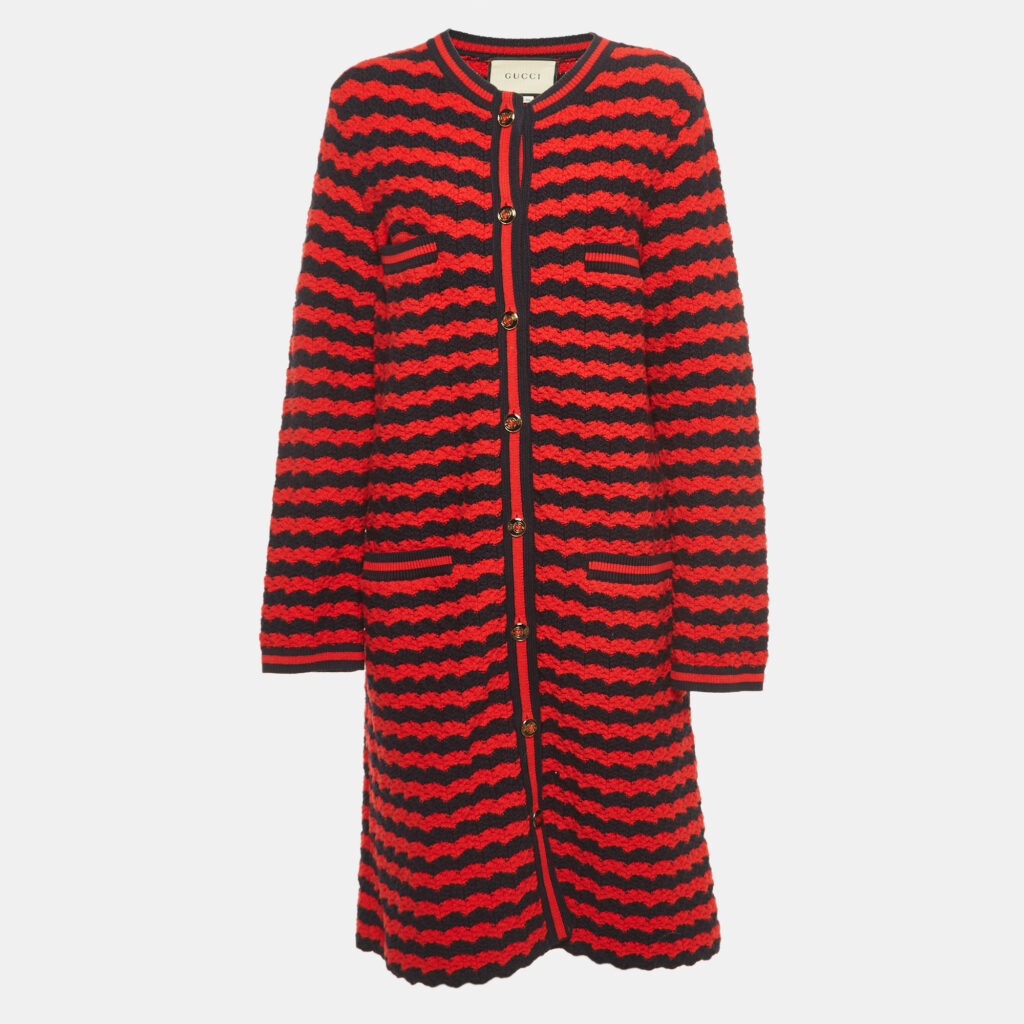 luxury-women-gucci-used-clothes-p918076-002 Gucci Red Striped Knit Long Cardigan M