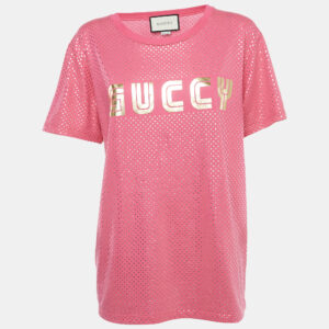 Gucci Pink Logo Printed Cotton Oversized T-Shirt S