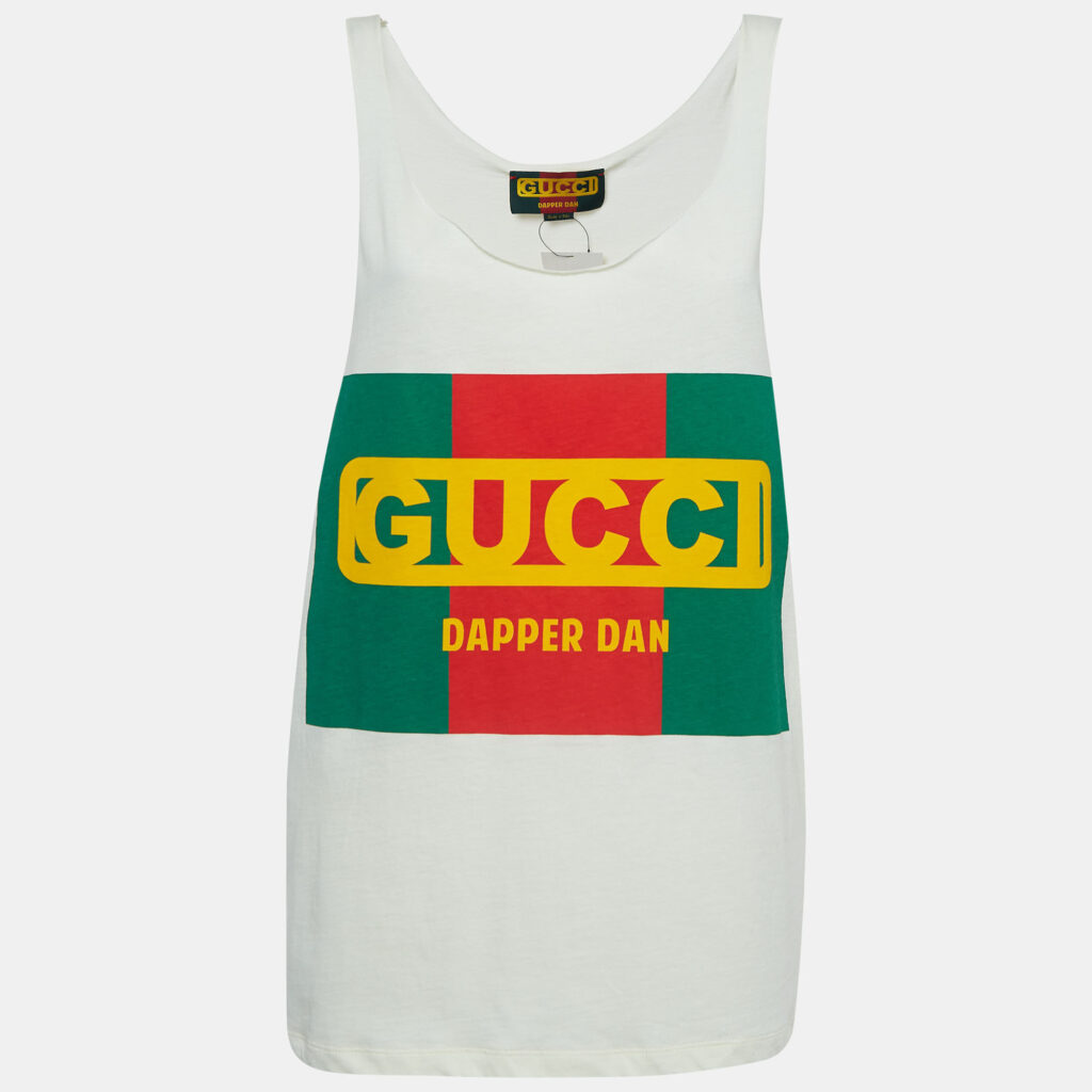 luxury-women-gucci-used-clothes-p918717-001 Gucci X Dan Dapper Off White Logo Printed Cotton Tank Top XS