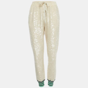 Gucci Beige Sequined Cotton Drawstring Joggers L