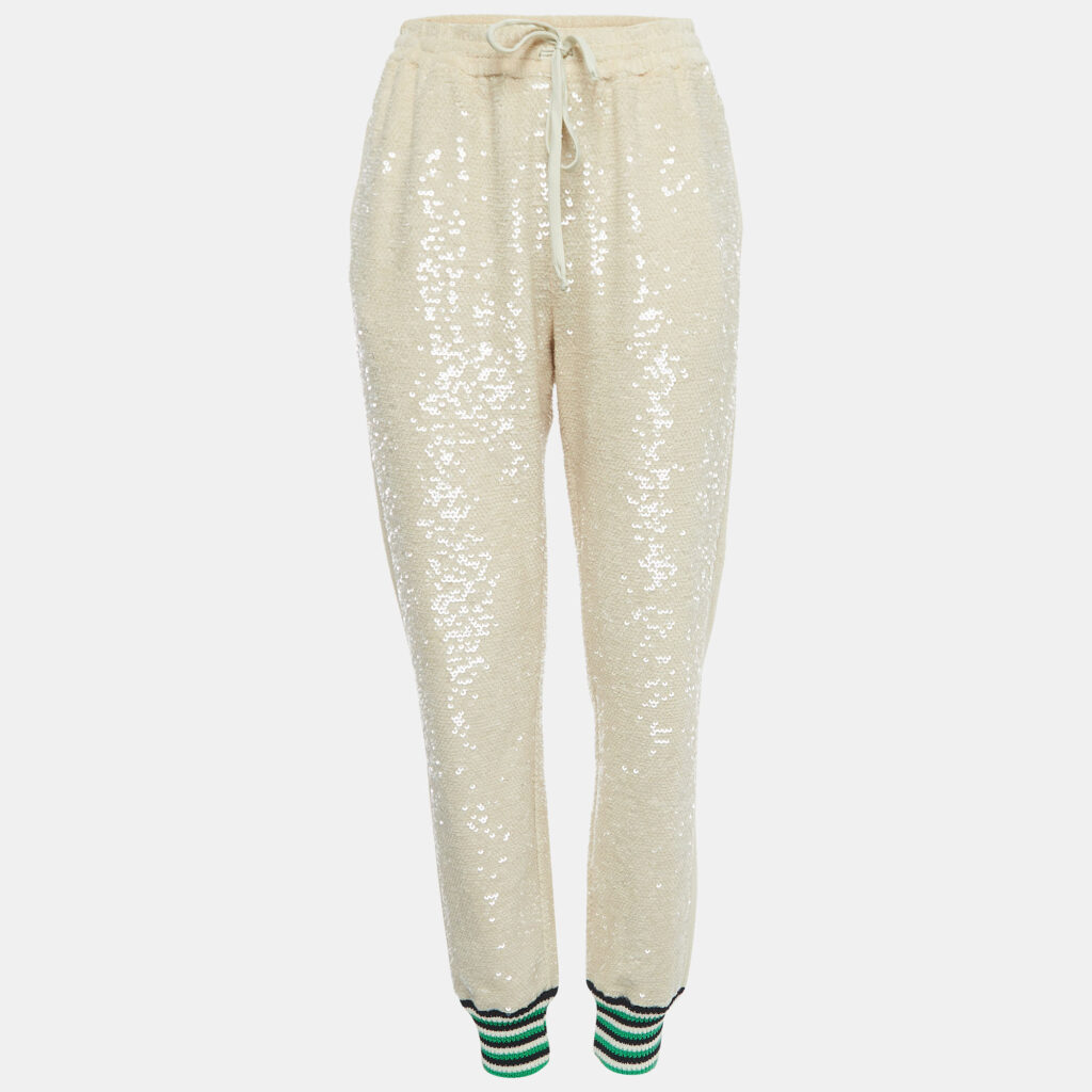 luxury-women-gucci-used-clothes-p918834-001 Gucci Beige Sequined Cotton Drawstring Joggers L