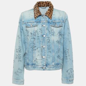 Gucci Blue Printed Cow Fur Trimmed Denim Jacket L