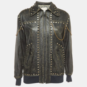 Gucci Black Studded Vintage Style Leather Jacket M