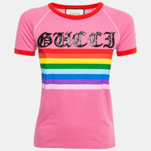 Gucci Pink Rainbow Print Cotton T-Shirt XS