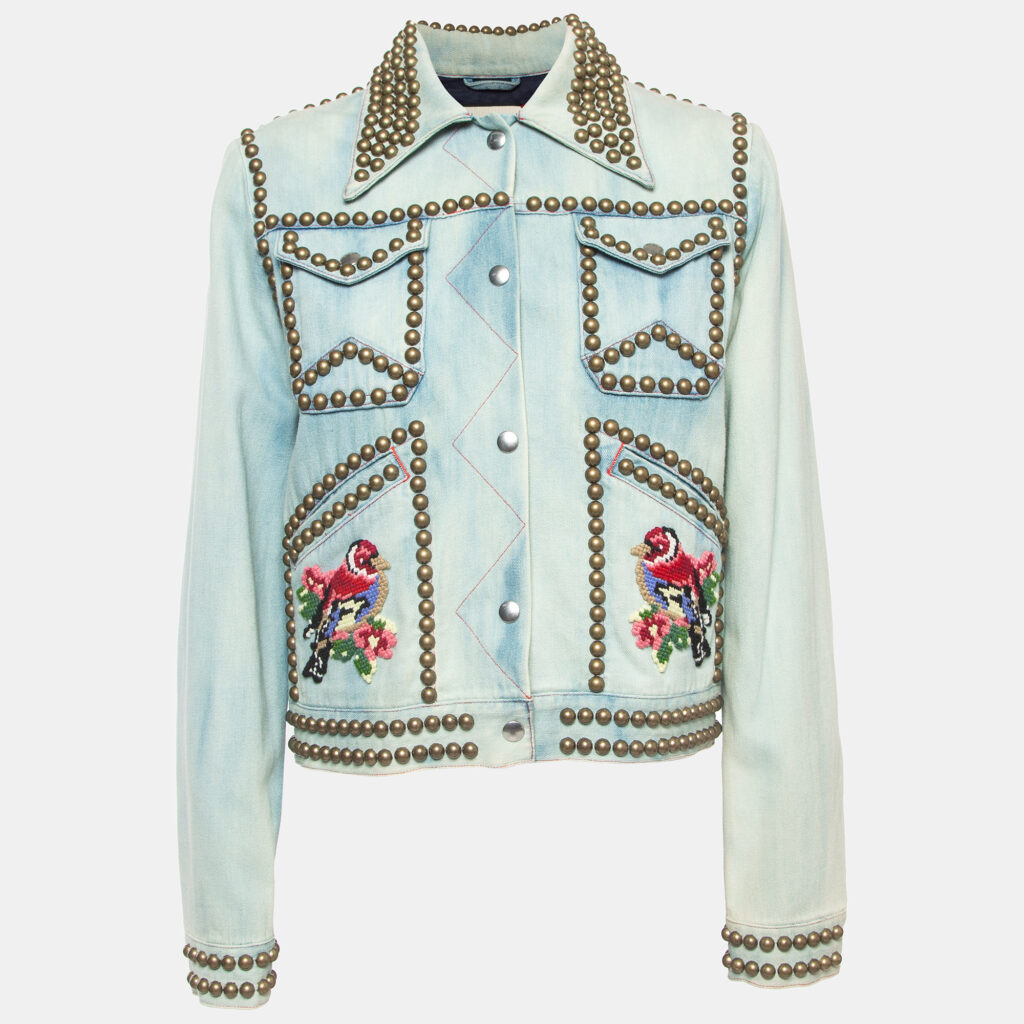 luxury-women-gucci-used-clothes-p928513-001 Gucci Blue Bird Applique Denim Studded Jacket M