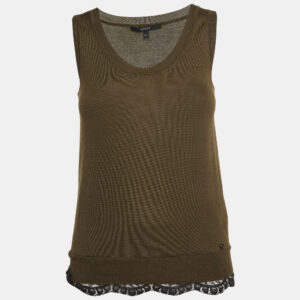 Gucci Olive Green Knit Lace Trimmed Sleeveless Top XS