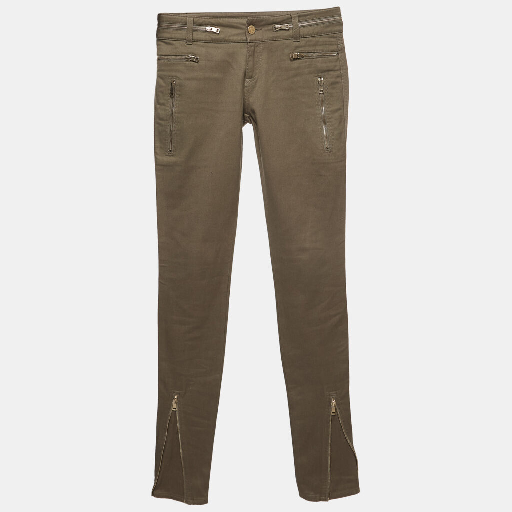 luxury-women-gucci-used-clothes-p939150-002 Gucci Green Cotton Zipper Detail Jeans S Waist 28''