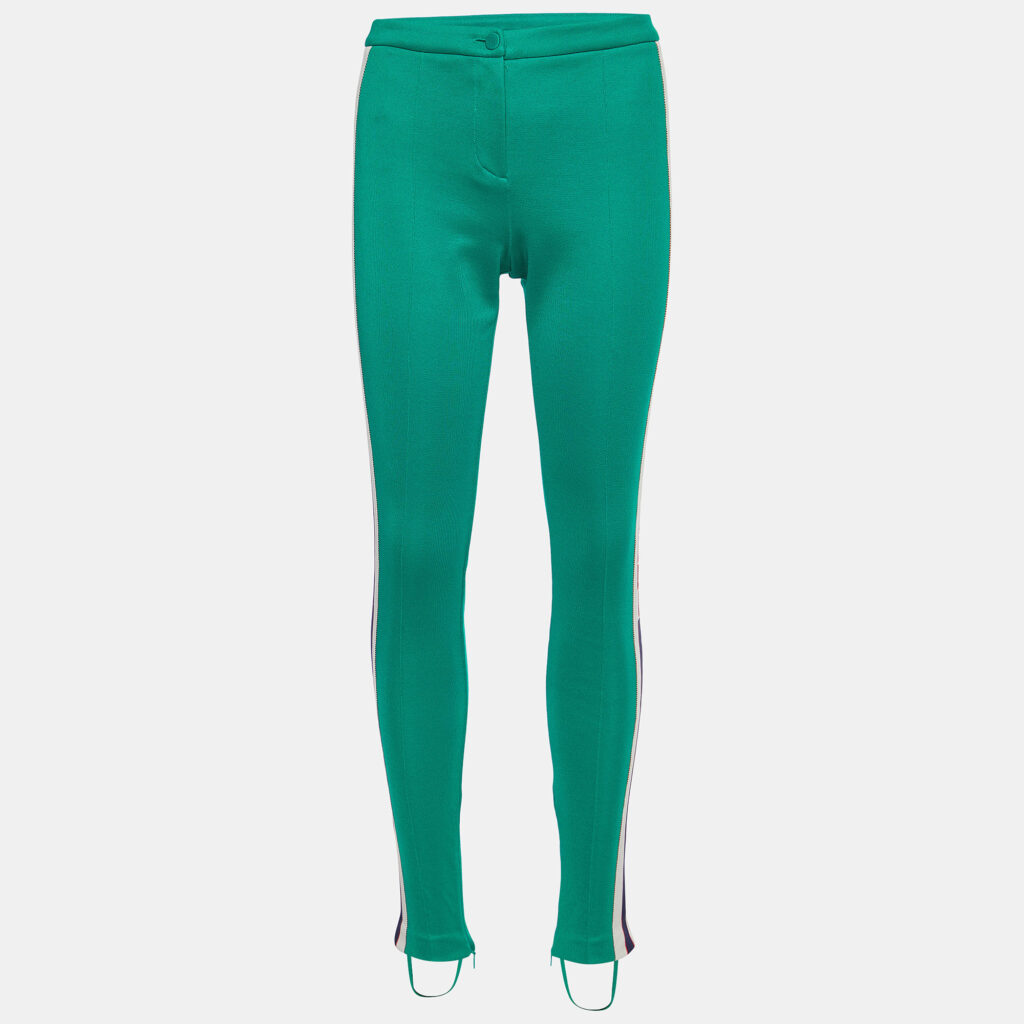 luxury-women-gucci-used-clothes-p981631-001 Gucci Green Tech-jersey Side Stripe Stirrup Leggings XS