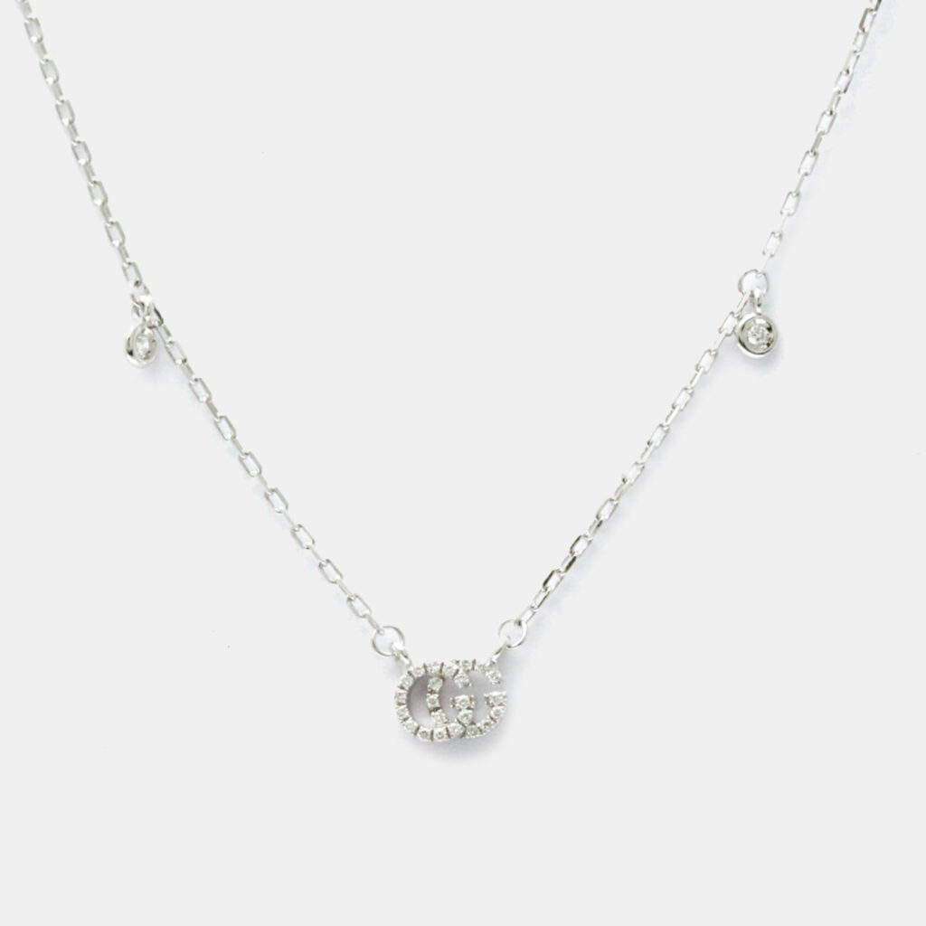 luxury-women-gucci-used-fine-jewelry-p1081315-007 Gucci Silver 18K White Gold Diamond GG Running Diamond Necklace