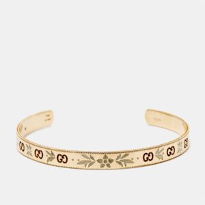 Gucci GG Icon Blossom Enamel 18k Rose Gold Cuff Bracelet 18