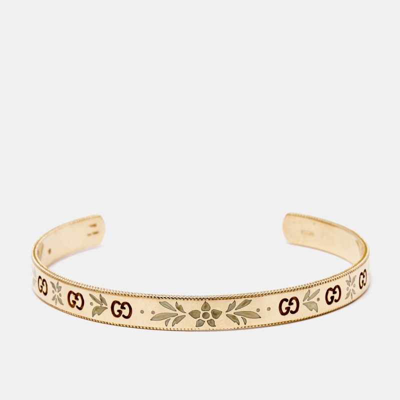 Gucci GG Icon Blossom Enamel 18k Rose Gold Cuff Bracelet 18