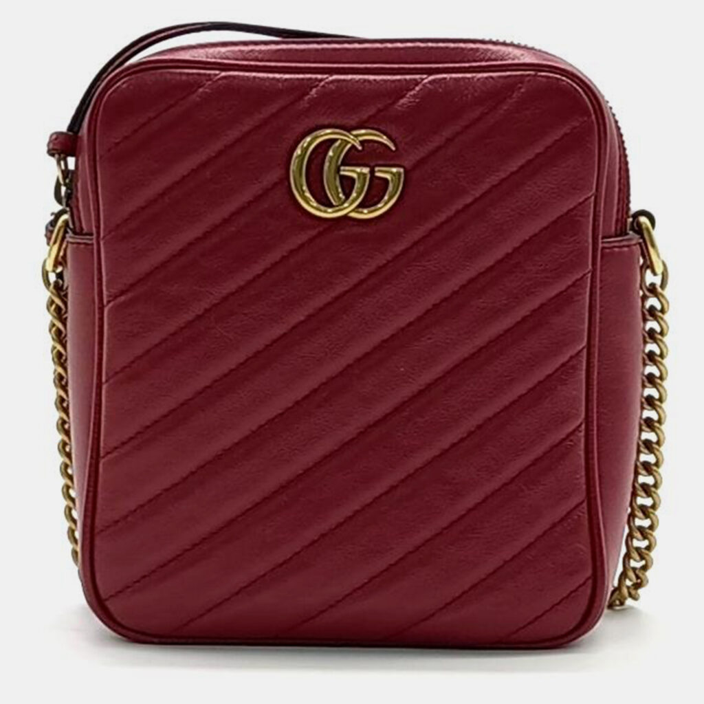 luxury-women-gucci-used-handbags-p1013974-003 Gucci Burgundy Leather Marmont Chain Crossbody Bag