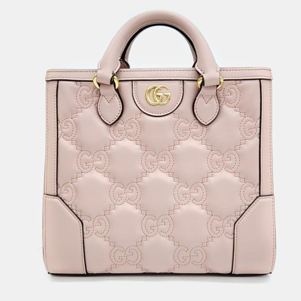 luxury-women-gucci-used-handbags-p1014214-001 Gucci Pink Leather Matelasse Mini Top Handle Bag